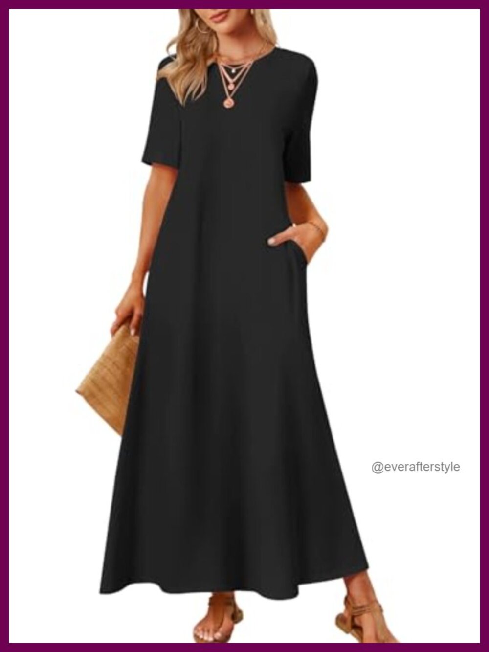 Women's Summer Casual Short Sleeve Maxi Tshirt Dress with Pockets